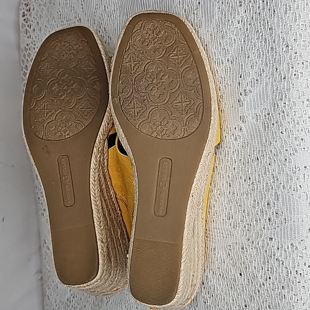 NWOT Andrew Geller Kimber yellow espadrille memory foam slip on wedges sz 9.5 - Picture 7 of 8